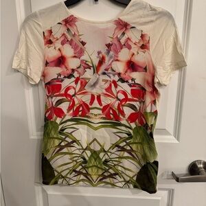 Ted Baker Floral White and Red Graphic Short Sleeve Tee